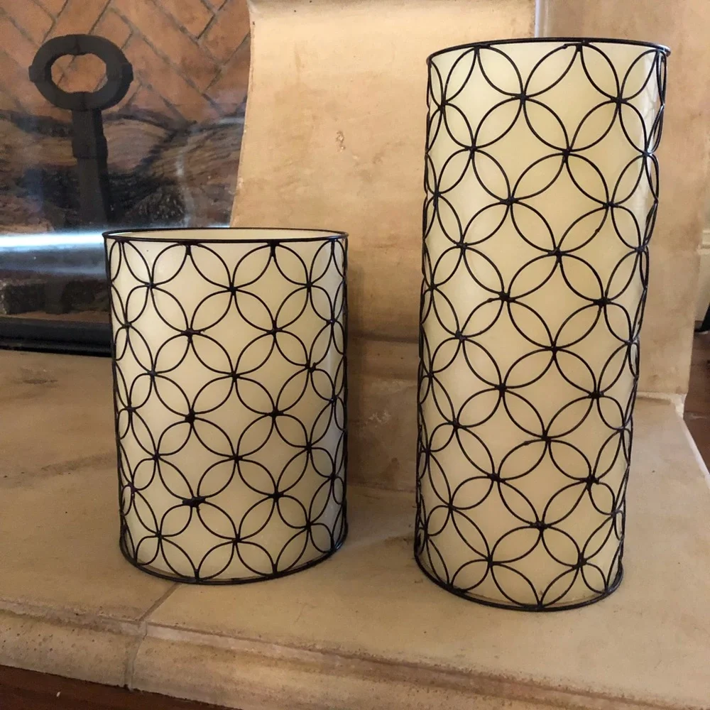 Ivory Pillar Candle with Metal Lattice Holder
